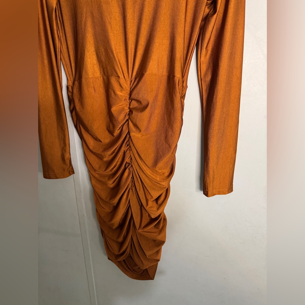 SHEIN Brown Ruched Bodycon Dress Cowl Neck Sleeveless - Picture 5 of 7